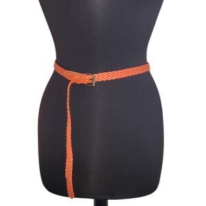 VTG 80s Braided Belt Orange Preppy Woven Gold Buckle